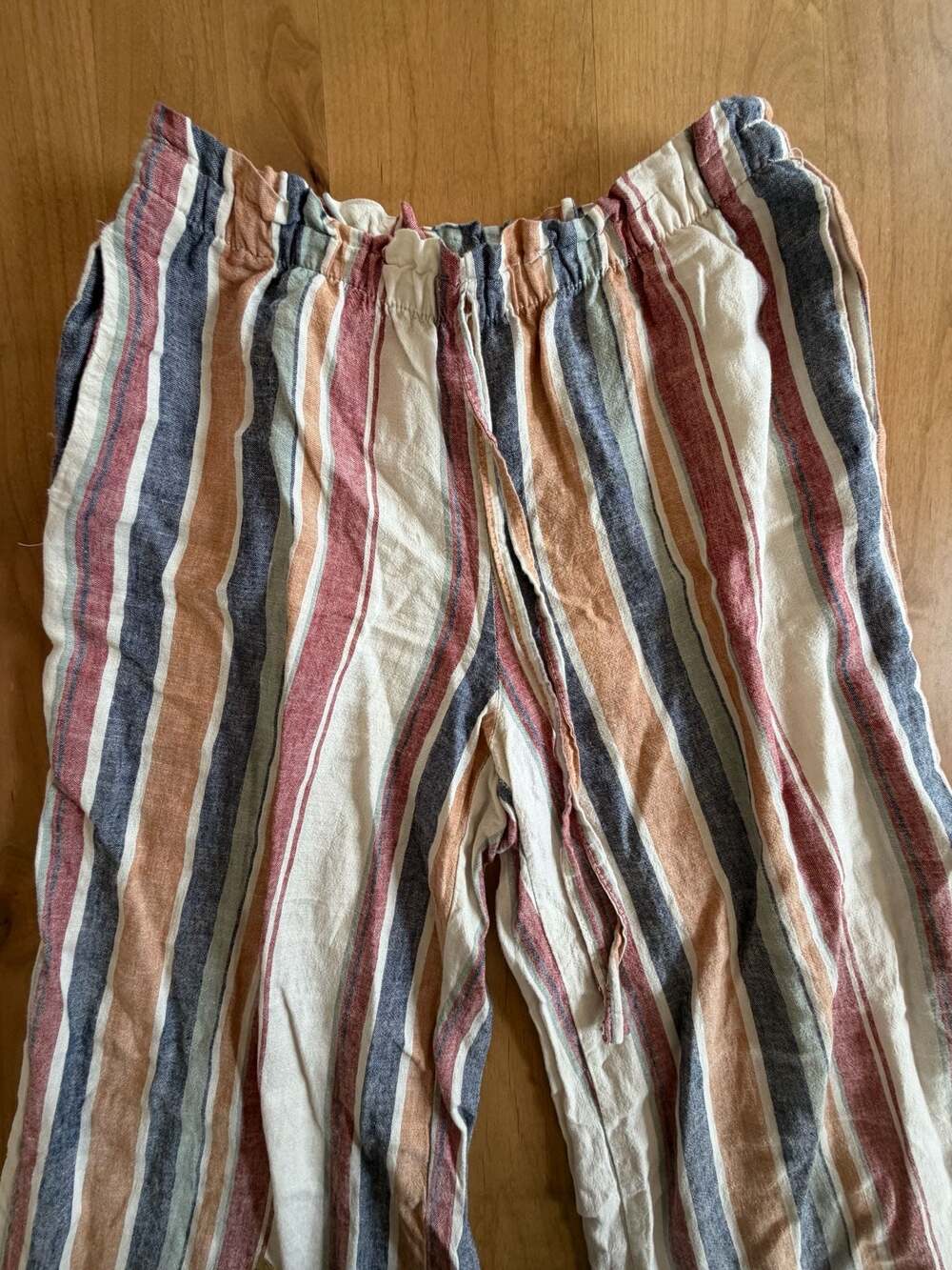 Cato Women's Striped Linen-Blend Wide-Leg Pull-On Pants with Raw Hem Small - Picture 5 of 14